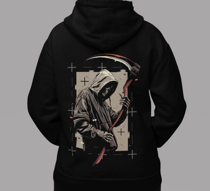 Grim Reaper Hoodie, Back Print Scythe Graphic, Unisex Hoodie