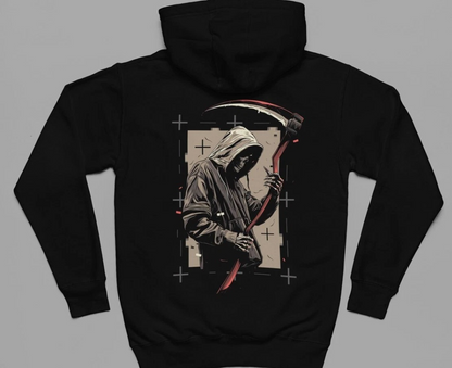 Grim Reaper Hoodie, Back Print Scythe Graphic, Unisex Hoodie