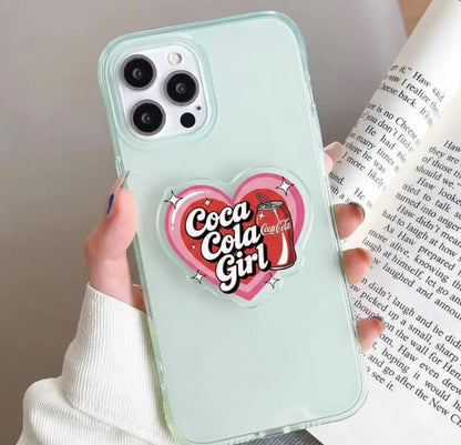 Retro Soda Girl Magnetic Phone Grip: Cute Pink Heart Cola Aesthetic Kindle Accessory, Fun Drink Lover Phone Holder, Trendy Gift for Her