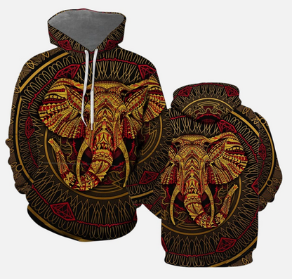 Elephant Mandala Red and Yellow 3D All Over Print Hoodie