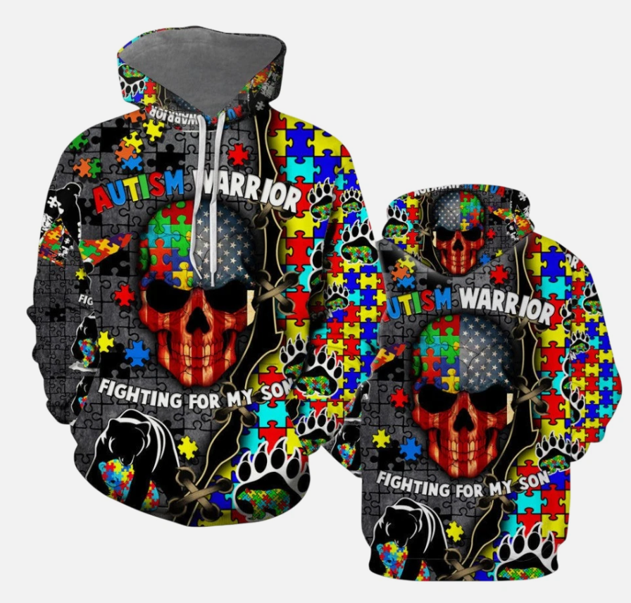 For My Son Warrior Fighting Autism Awareness 3D All Over Print Hoodie