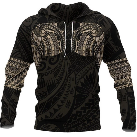 Polynesian Tattoo Style Gold Sweatshirt Hoodie, Polynesian Hoodie