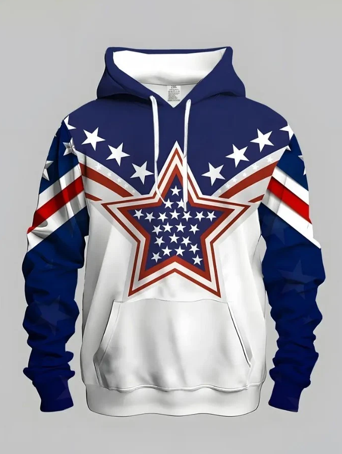 Men's Casual Hoodie with Star Print - Unisex Hoodie