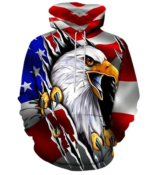 Men's Casual Hoodie with Patriotic Eagle 3D Print