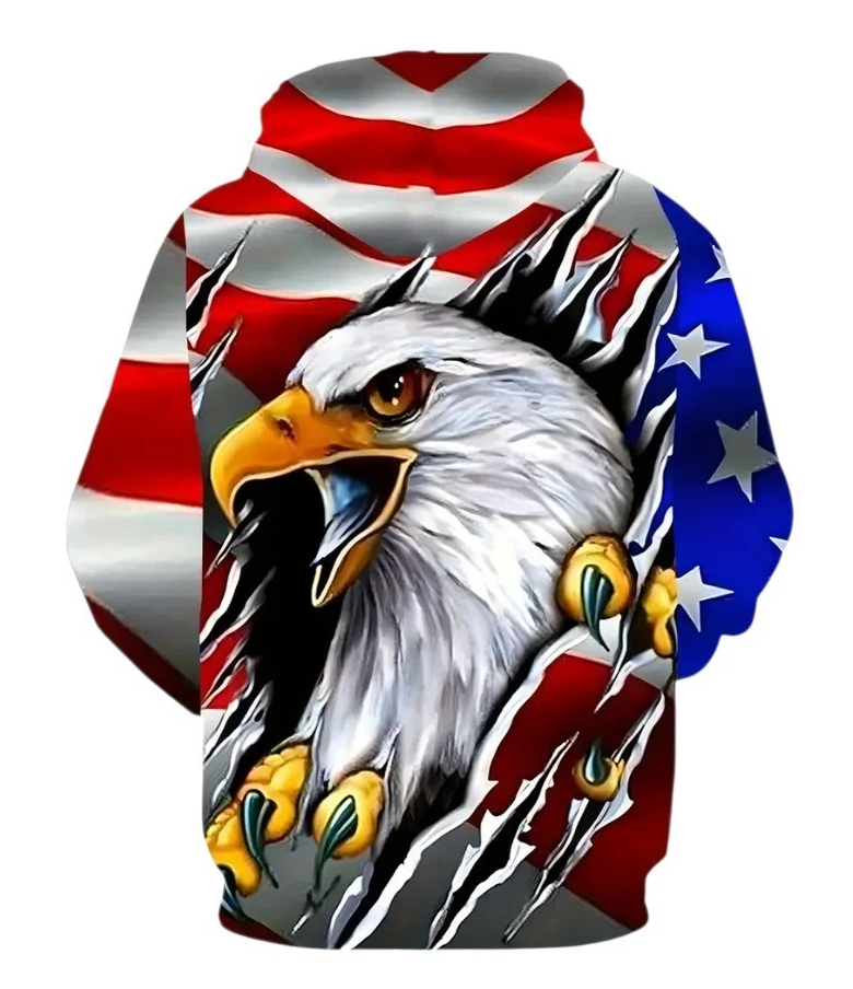 Men's Casual Hoodie with Patriotic Eagle 3D Print