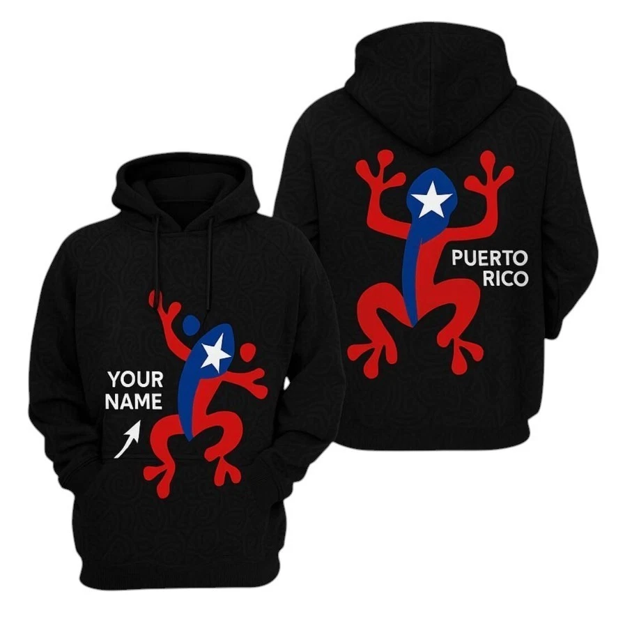 Puerto Rico Coqui Frog Hoodie: Custom Name 3D Print Pullover