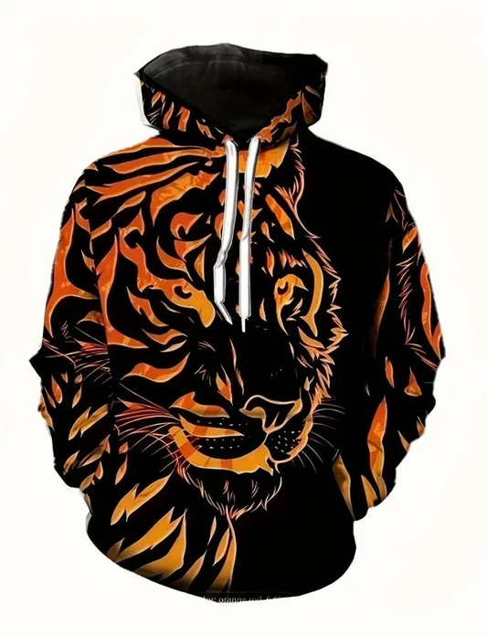 Men's 3D Tiger Print Hoodie - Casual Loose Fit Sweatshirt Hoodie