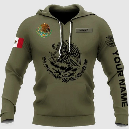 Custom Name 3D All Over Printed Mexico Hoodie, Mexican Hoodie