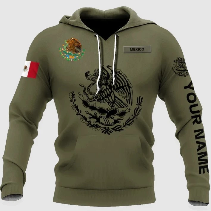 Custom Name 3D All Over Printed Mexico Hoodie, Mexican Hoodie