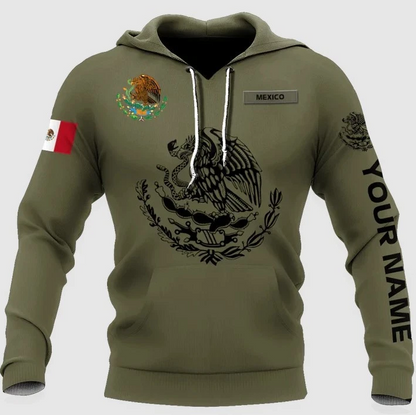 Custom Name 3D All Over Printed Mexico Hoodie, Mexican Hoodie