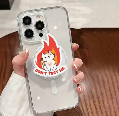 Funny Cat Magnetic Phone Grip – Don’t Test Me Meme Phone Stand, Cute Angry Cat Holder, Kawaii Phone Accessory, Gift for Cat Lovers