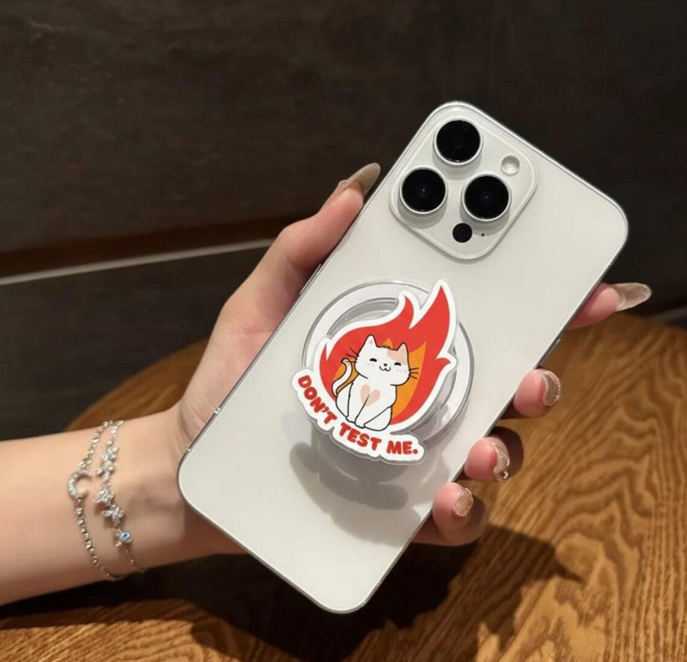 Funny Cat Magnetic Phone Grip – Don’t Test Me Meme Phone Stand, Cute Angry Cat Holder, Kawaii Phone Accessory, Gift for Cat Lovers