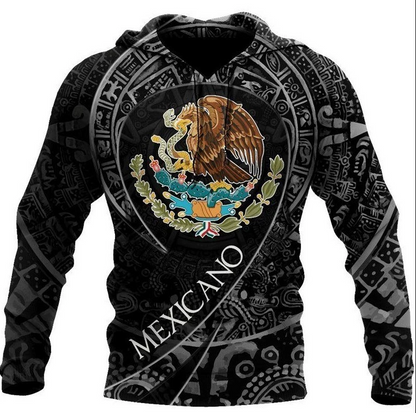 Flag Print Hoodie For Men Mexican Hooded Sweatshirt