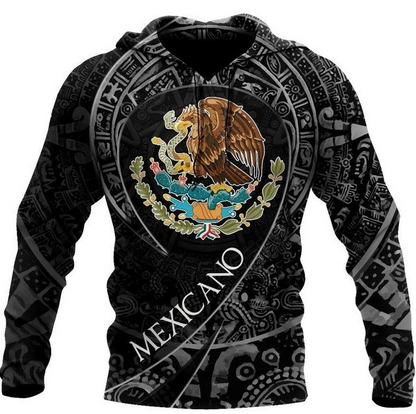 Flag Print Hoodie For Men Mexican Hooded Sweatshirt