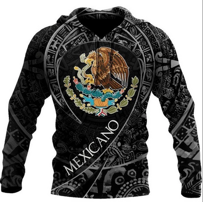 Flag Print Hoodie For Men Mexican Hooded Sweatshirt
