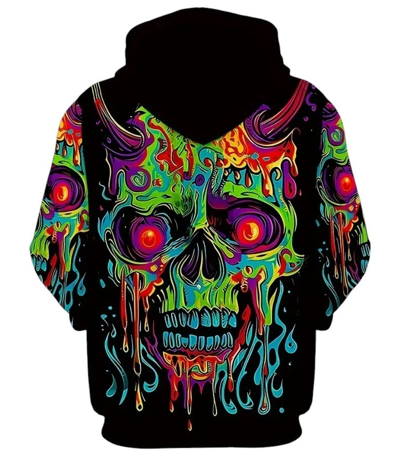 Men'S 3D Green Skull Print Long Sleeve Casual Hoodie with Drawstring Pockets