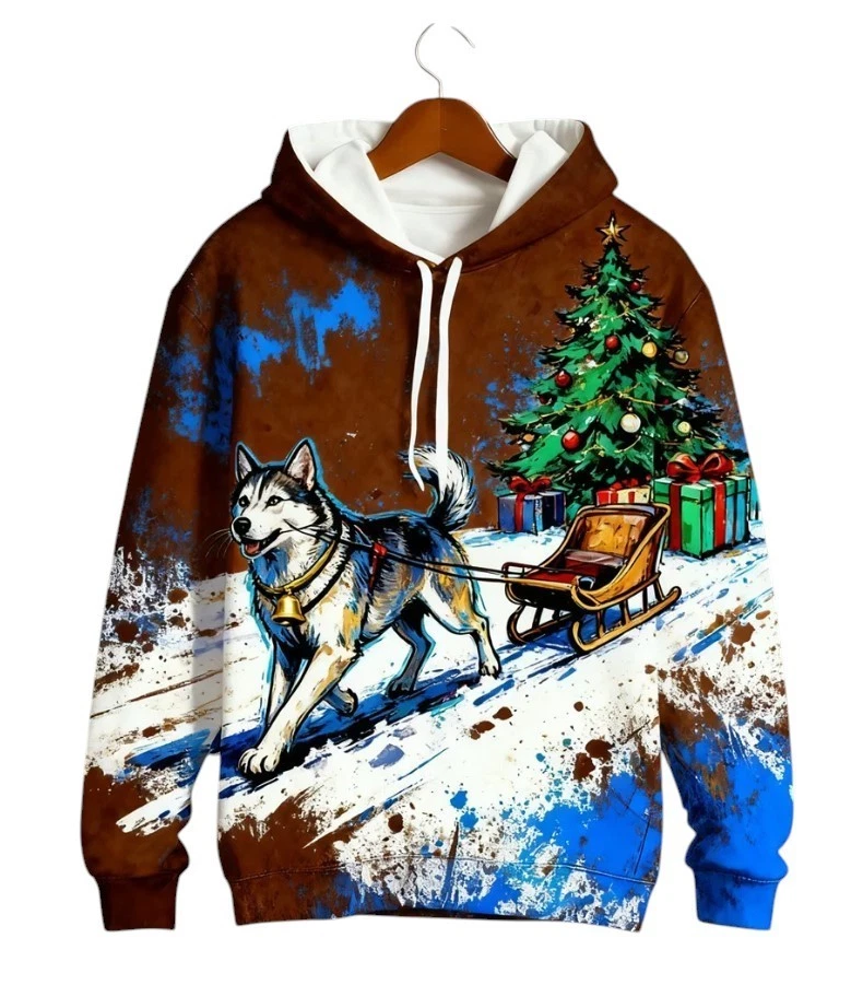 Christmas Man Hoodie Fashion Gingerbread Man 3D Print Sweatshirts Pocket