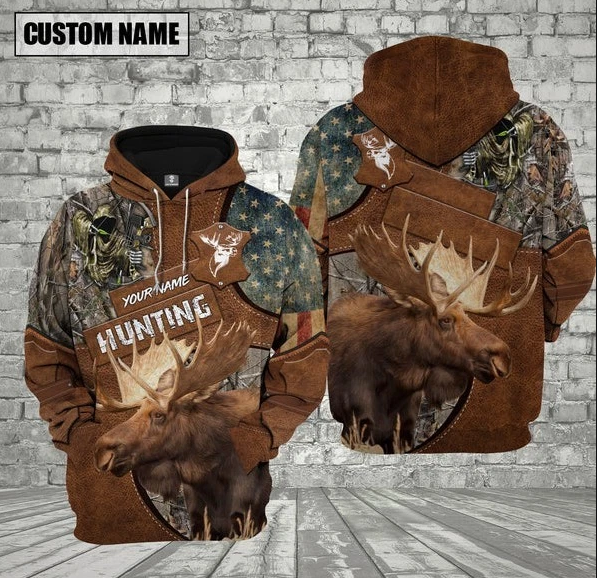 Moose Hunting Camo Custom Name 3D Hoodie