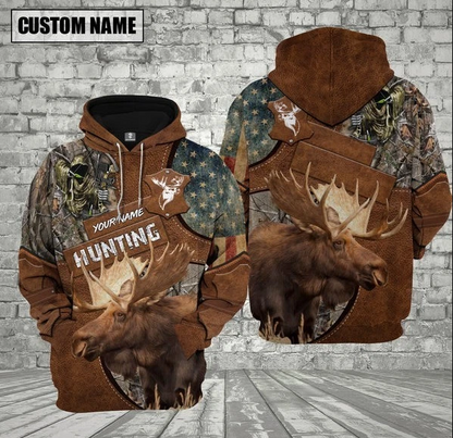 Moose Hunting Camo Custom Name 3D Hoodie