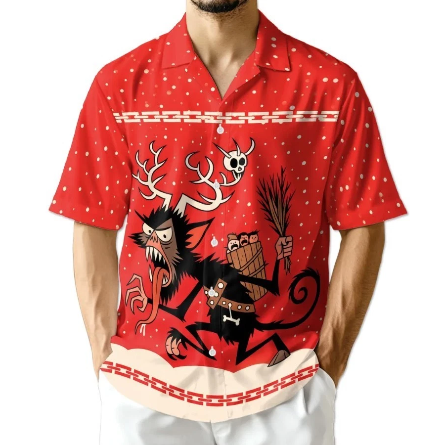 Krampus Merry Christmas Hawaiian Shirt, Funny Horror Xmas Aloha Shirt for Men Women