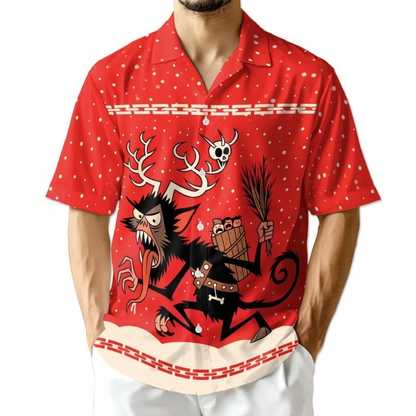 Krampus Merry Christmas Hawaiian Shirt, Funny Horror Xmas Aloha Shirt for Men Women