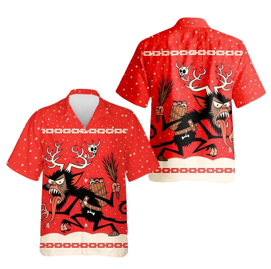 Krampus Merry Christmas Hawaiian Shirt, Funny Horror Xmas Aloha Shirt for Men Women