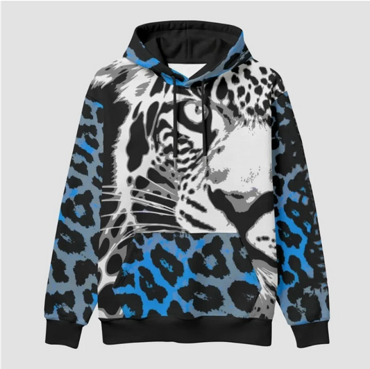 Snow Leopard - All Over Print Men's Lined Polyester Pull Over Hoodie for Winter