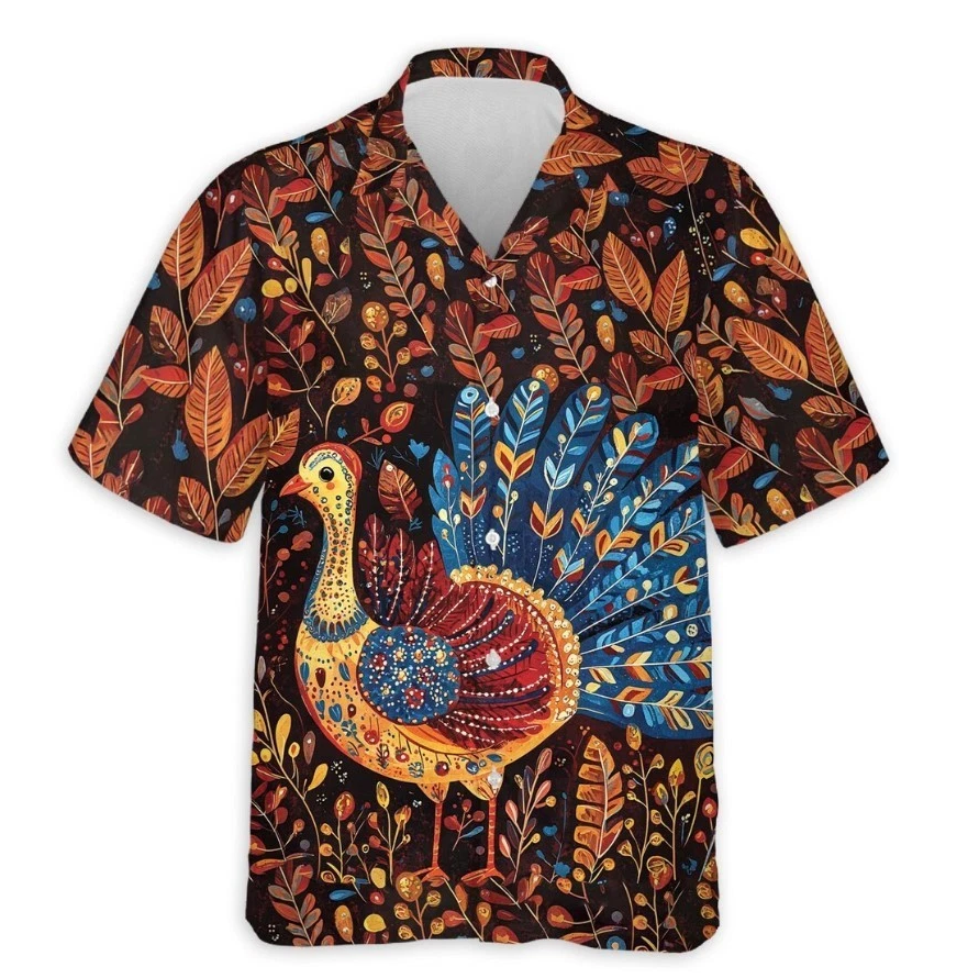 Thanksgiving Turkey Hawaiian Shirt, Unisex Polyester , All Over Print