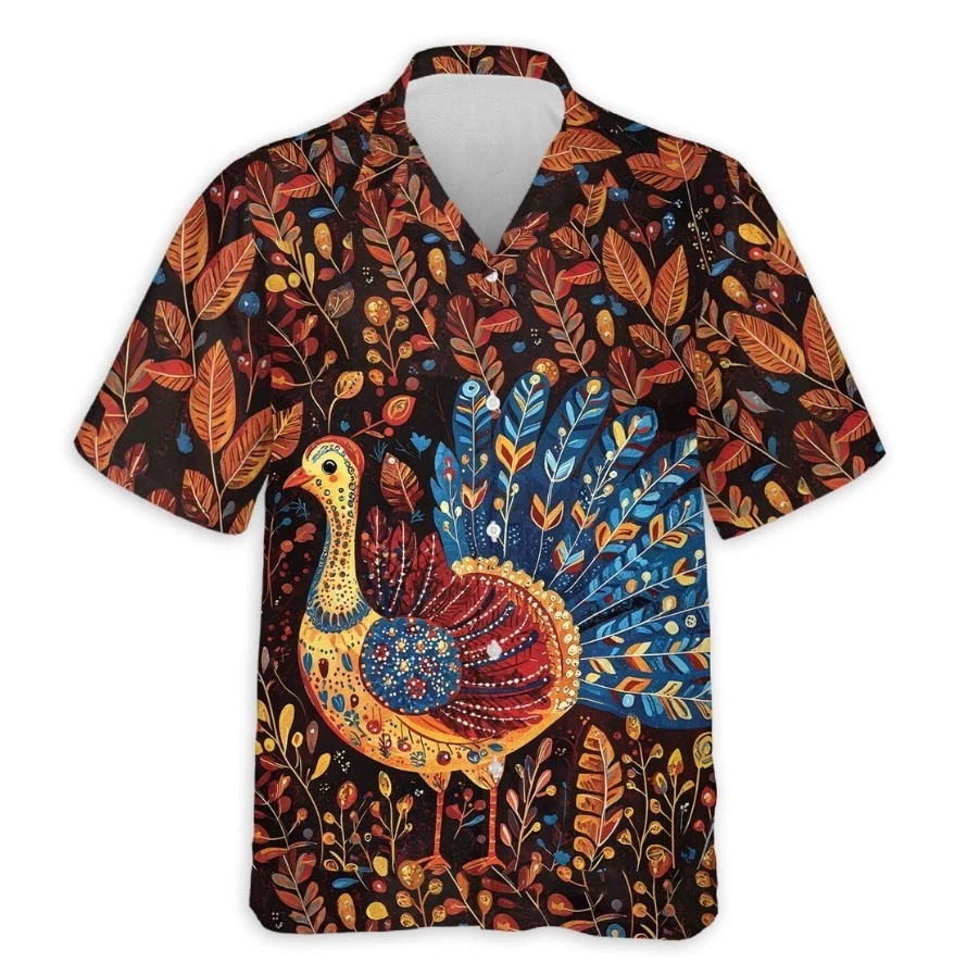 Thanksgiving Turkey Hawaiian Shirt, Unisex Polyester , All Over Print