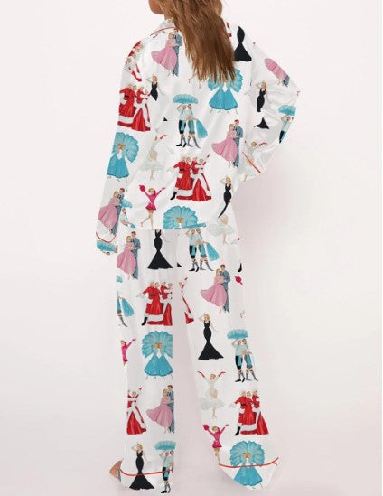 White Christmas Satin Pajama Set For Women
