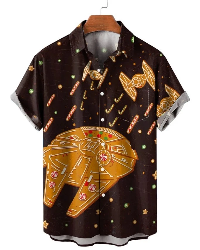 Hawaiian Shirts Christmas Space Shuttle Cookies Print Shirts