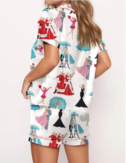 White Christmas Satin Pajama Set For Women