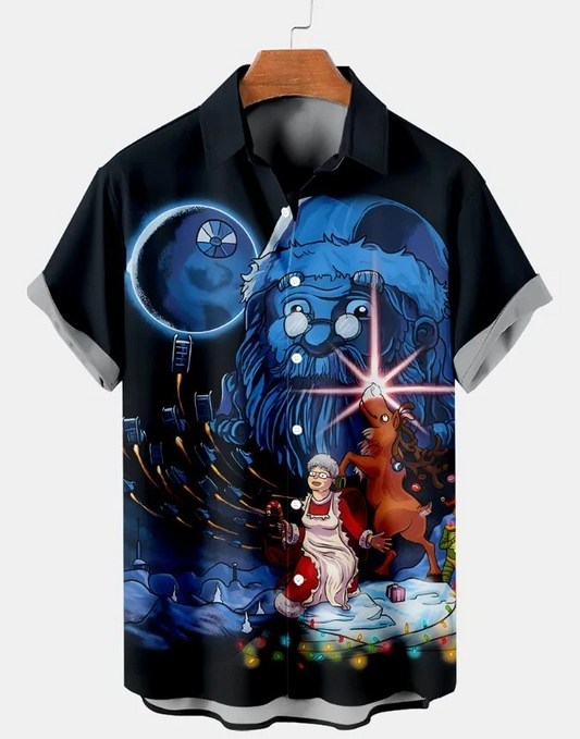 Men's Hawaiian Shirts Star Claus Print Shirts