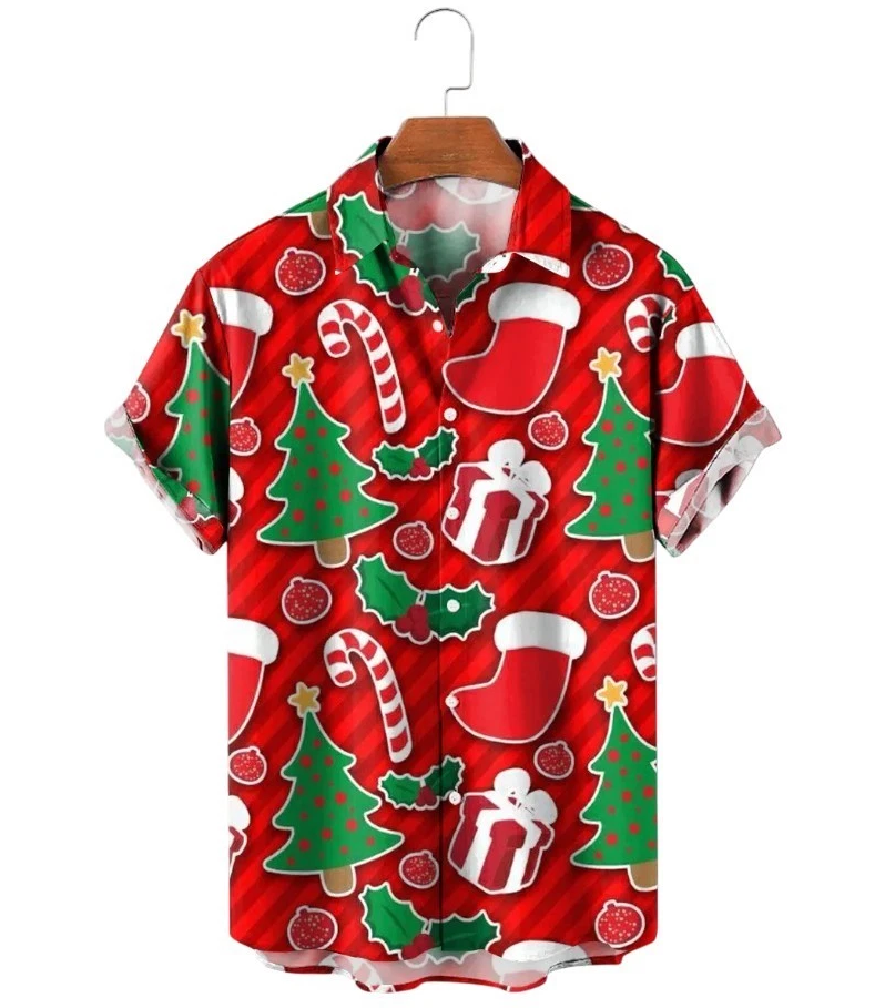 Hawaiian Christmas Tree Print Short Sleeve Shirt