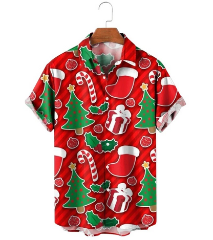 Hawaiian Christmas Tree Print Short Sleeve Shirt