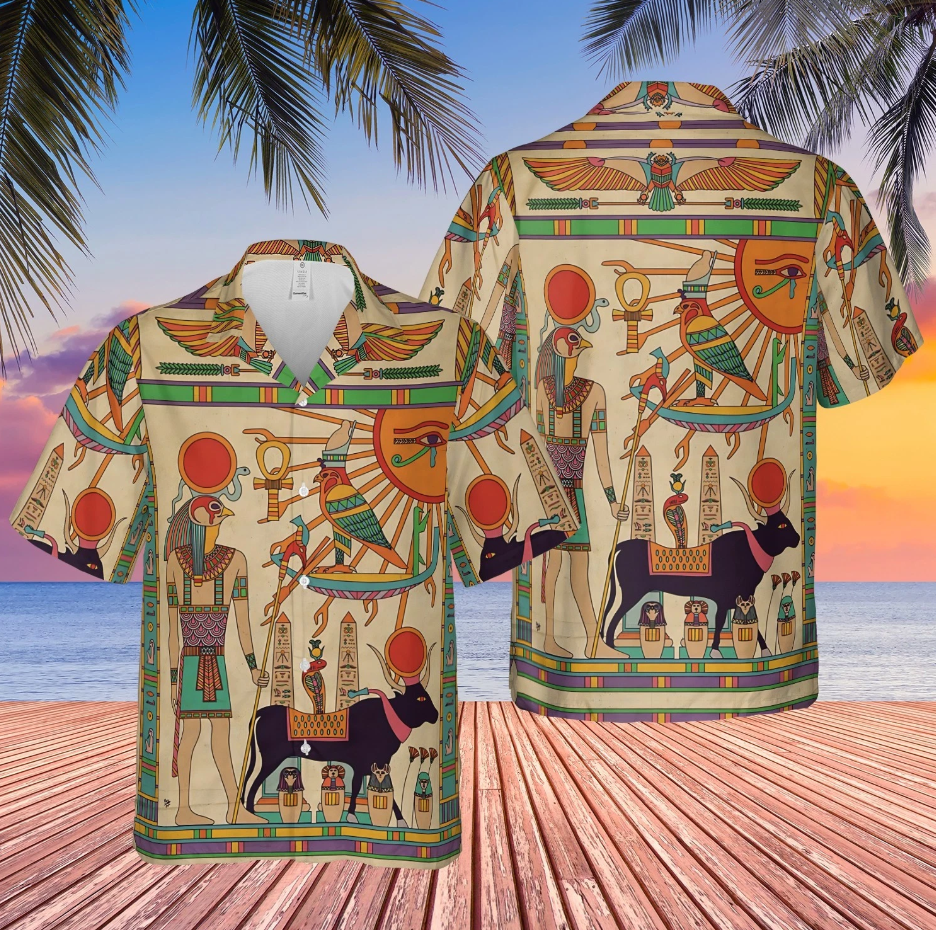Abstract Egyptian Pharaoh Totem Art Figures Geometric Hawaiian Shirt
