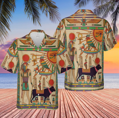 Abstract Egyptian Pharaoh Totem Art Figures Geometric Hawaiian Shirt
