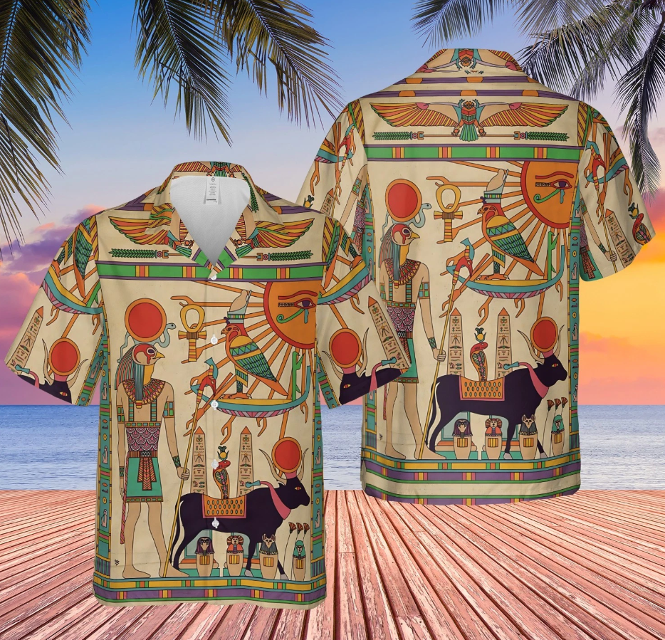 Abstract Egyptian Pharaoh Totem Art Figures Geometric Hawaiian Shirt