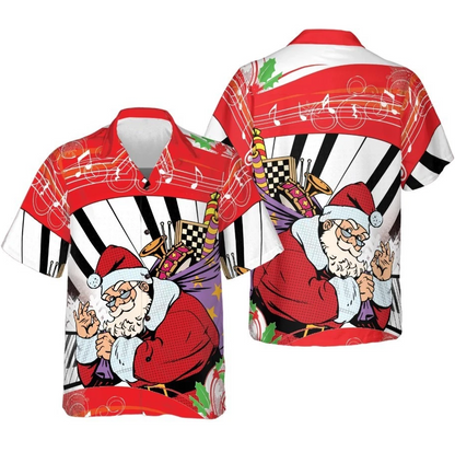 Christmas Hawaiian Shirts, Santa Claus With Piano Background Shirt Short Sleeve
