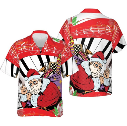Christmas Hawaiian Shirts, Santa Claus With Piano Background Shirt Short Sleeve