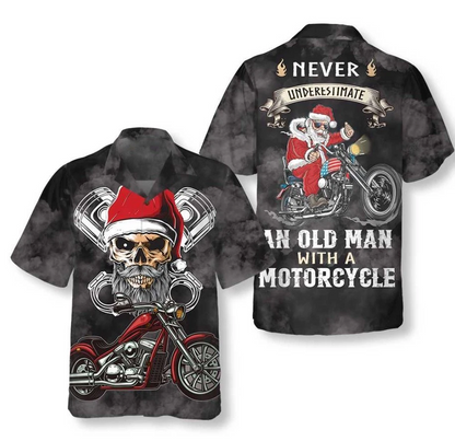Never Underestimate An Old Man With A Motorcycle Christmas Hawaiian Shirt