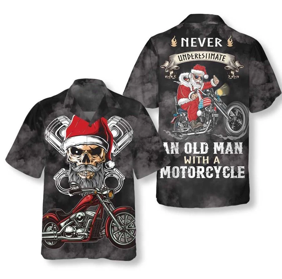 Never Underestimate An Old Man With A Motorcycle Christmas Hawaiian Shirt