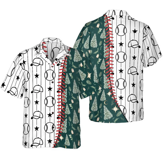 Christmas Hawaiian Shirts, Baseball Pattern Shirt Short Sleeve, Christmas Shirt