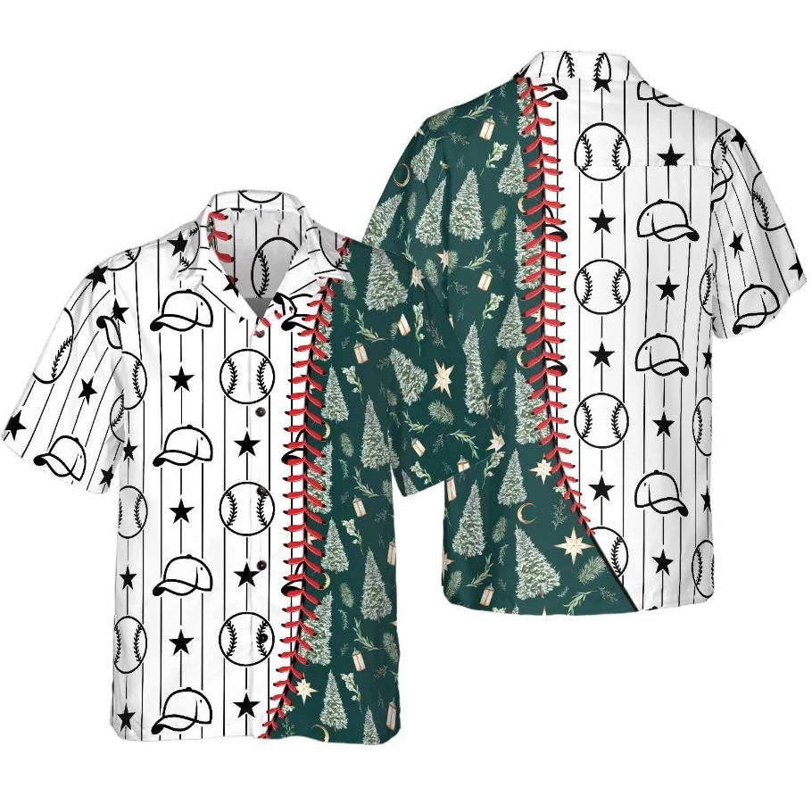Christmas Hawaiian Shirts, Baseball Pattern Shirt Short Sleeve, Christmas Shirt