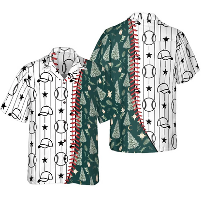 Christmas Hawaiian Shirts, Baseball Pattern Shirt Short Sleeve, Christmas Shirt