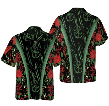 Christmas Hawaiian Shirts, Chritmas Violin Music Pattern Shirt Short Sleeve