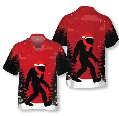 Christmas Bigfoot In The Forest Hawaiian Shirt, Funny Christmas Bigfoot Shirt Fo