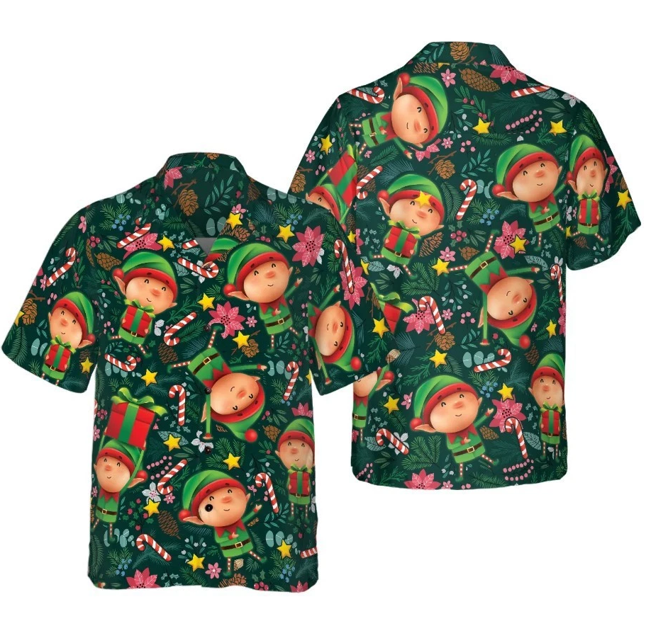 Christmas Hawaiian Shirts, The Christmas Elf With Dark Green Pattern Shirt Short