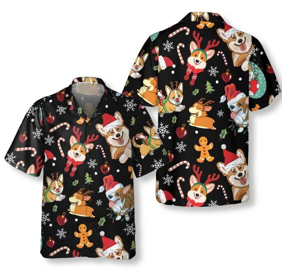 Adorable Corgis Dog Merry Christmas Hawaiian Shirt, Funny Dog Christmas Shirt
