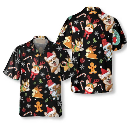 Adorable Corgis Dog Merry Christmas Hawaiian Shirt, Funny Dog Christmas Shirt